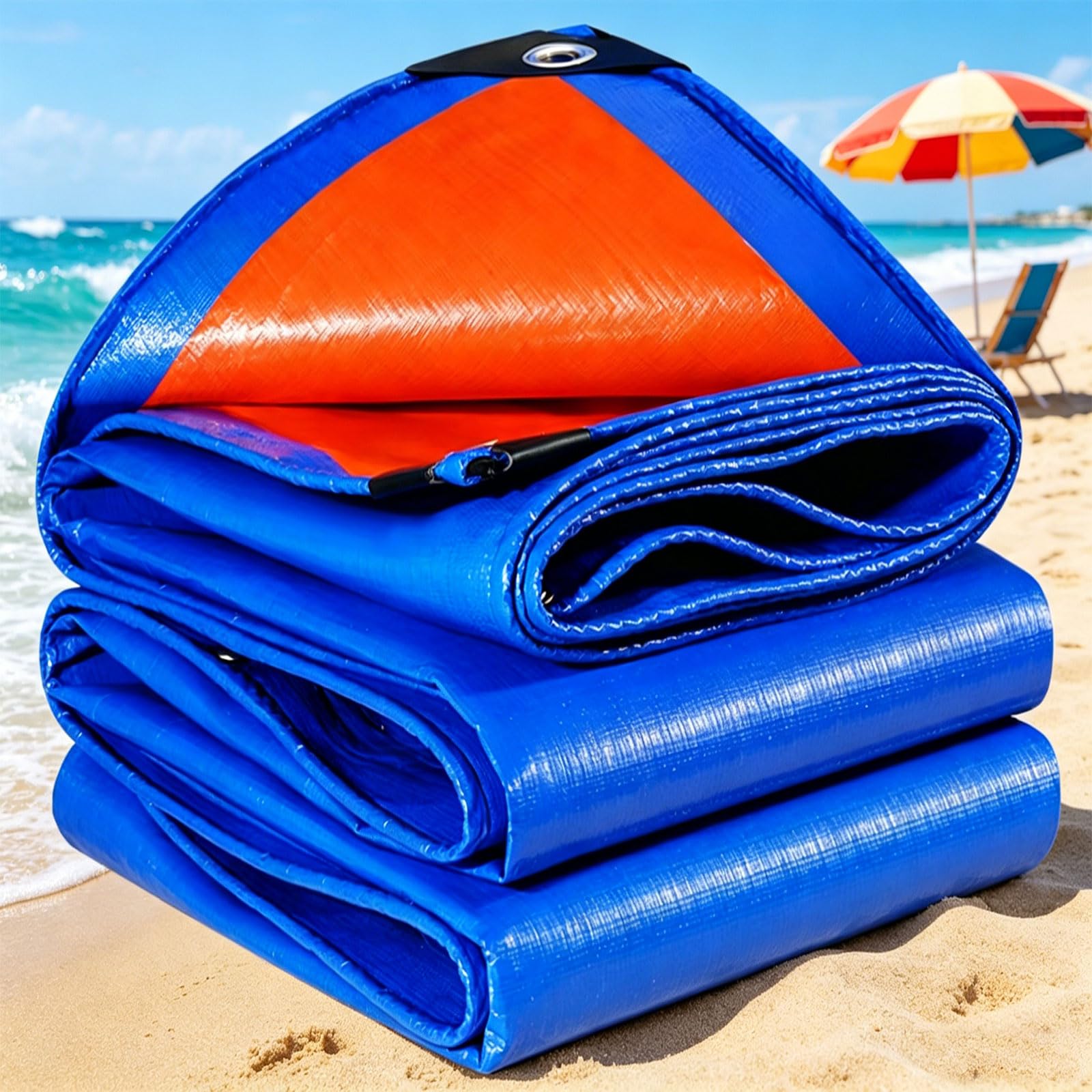 Waterproof Tarpaulin 290 x 340 cm Weatherproof Snow Dust UV Tarp Cover Reinforced Eyelets, Tear Resistant for Garden Furniture Camping, Blue