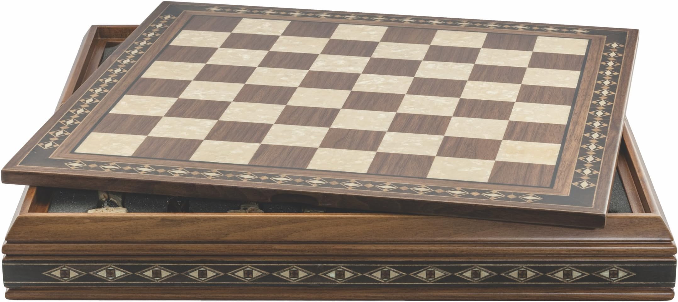Walnut & Eco Mother Of Pearl Chess Board 50cm With Case by Studio Anne Carlton