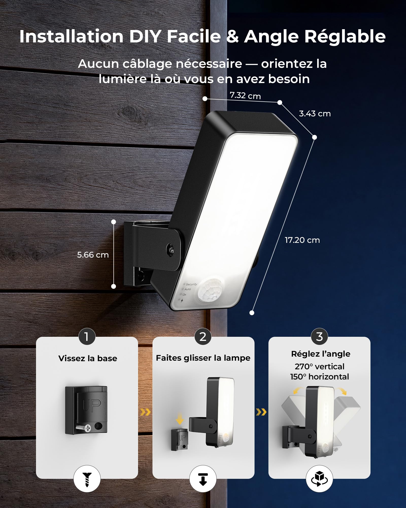 Applique Murale Rechargeable Extérieure à Détecteur de Mouvement, 12000mAh Lampe Extérieure Sans Fil avec Télécommande, 3 Modes, 3 Couleurs, IP65 Etanche pour Jardin, Garage, Entrée, Terrasse