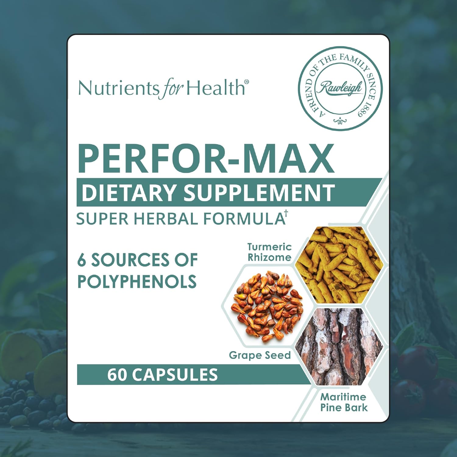 Rawleigh Perfor-Max Antioxidant Blend – Grape Seed Extract, Pine Bark, Turmeric, Green Tea, Rosemary & Hawthorn – 6-in-1 Polyphenol Complex for Heart, Circulation & Healthy Aging. 60 Capsules,1 Month