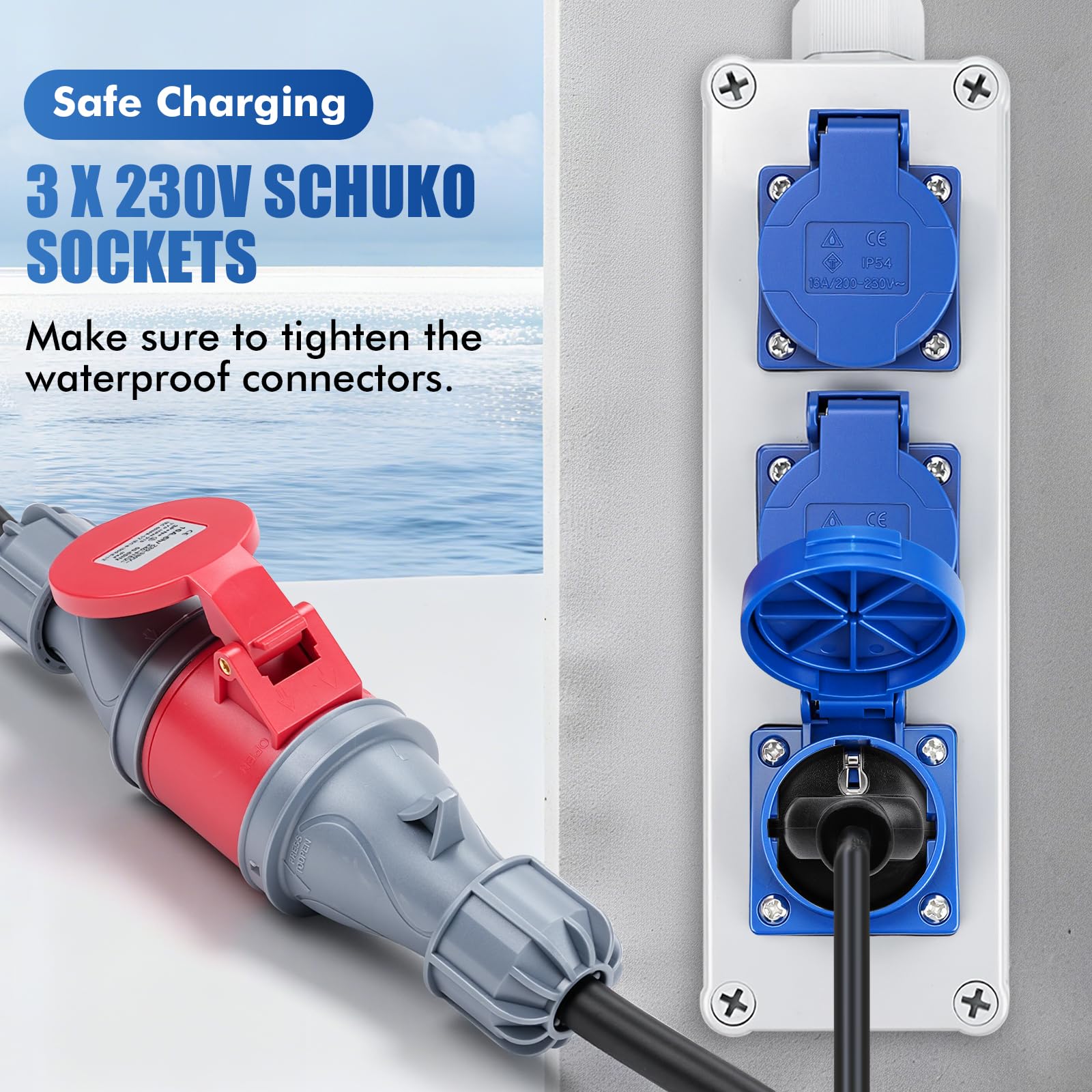 Distributore a parete 3 prese Schuko 230V e 1 presa CEE 16A/400V 5P