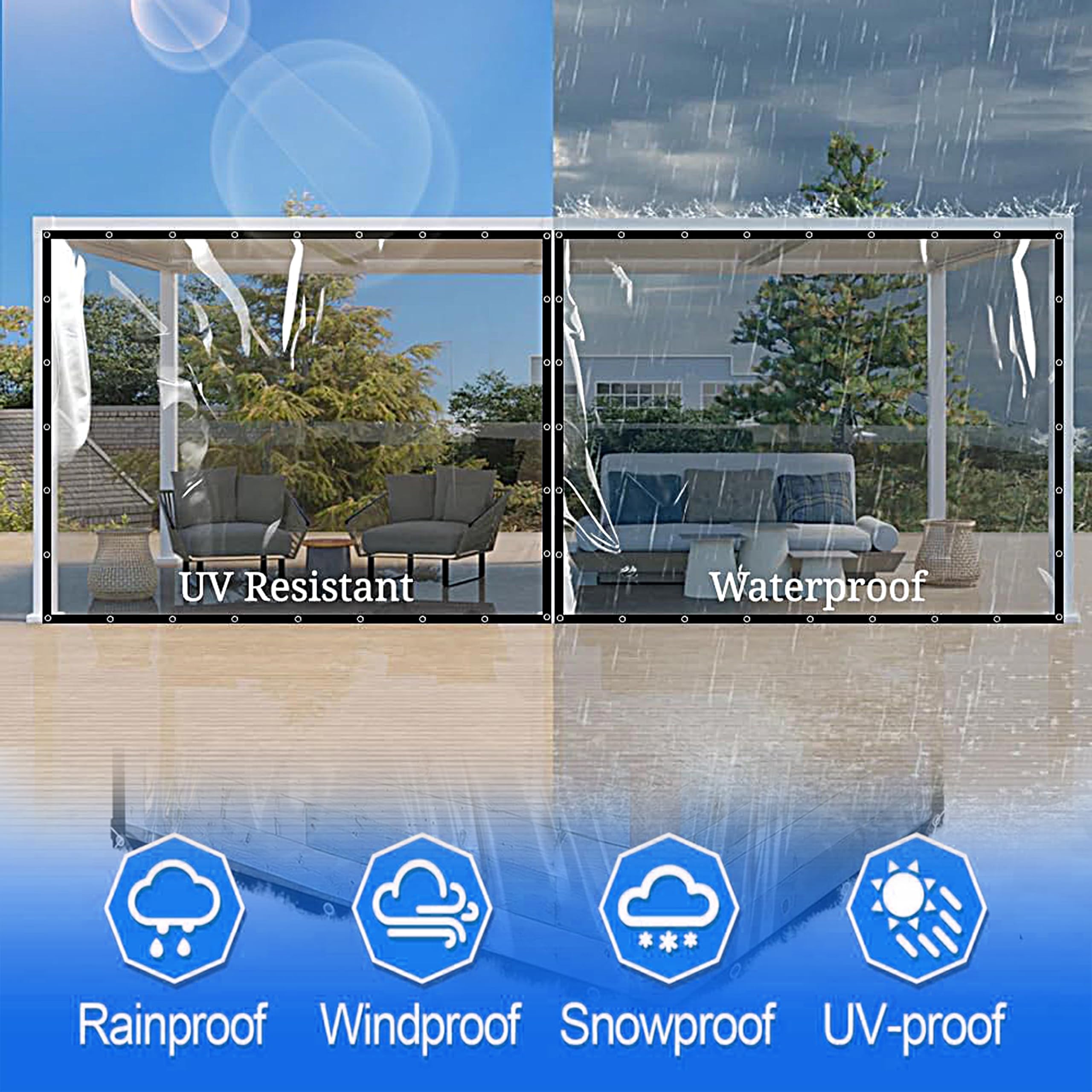 Waterproof Transparent Clear PVC Tarps Canopy Cover with Rust-Proof Eyelet & Polyester Band Used for Indoor and Outdoor Area for Dust, Ac, Wind & Rain(6 X 10 Feet, Pack of 1 Piece — Amazon image 2