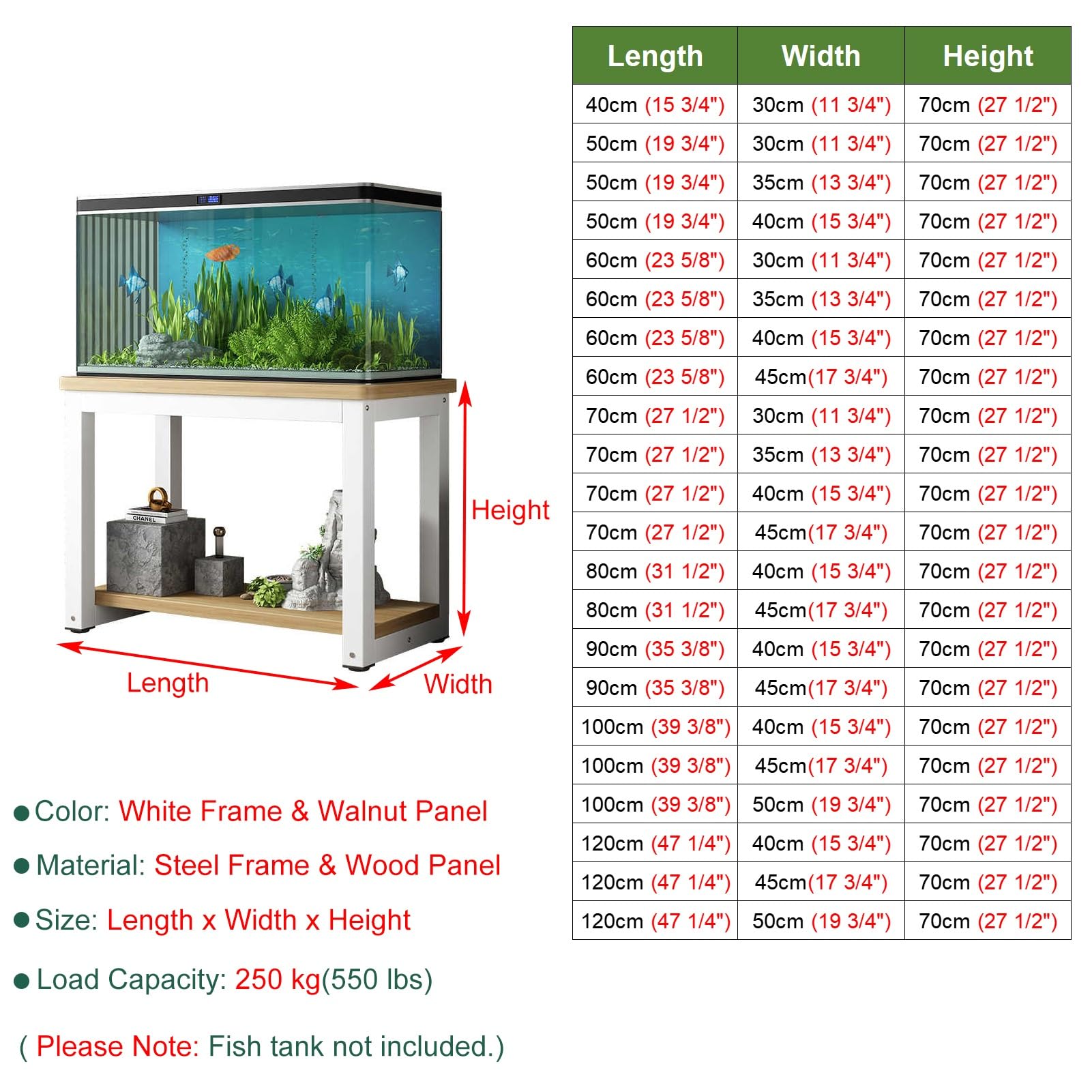 Stojak na akwarium, stabilny stojak do akwarium na zbiorniki o pojemności 10–50 litrów, ekspozycja terrarium z półką na rośliny, trwałe meble do akwarium