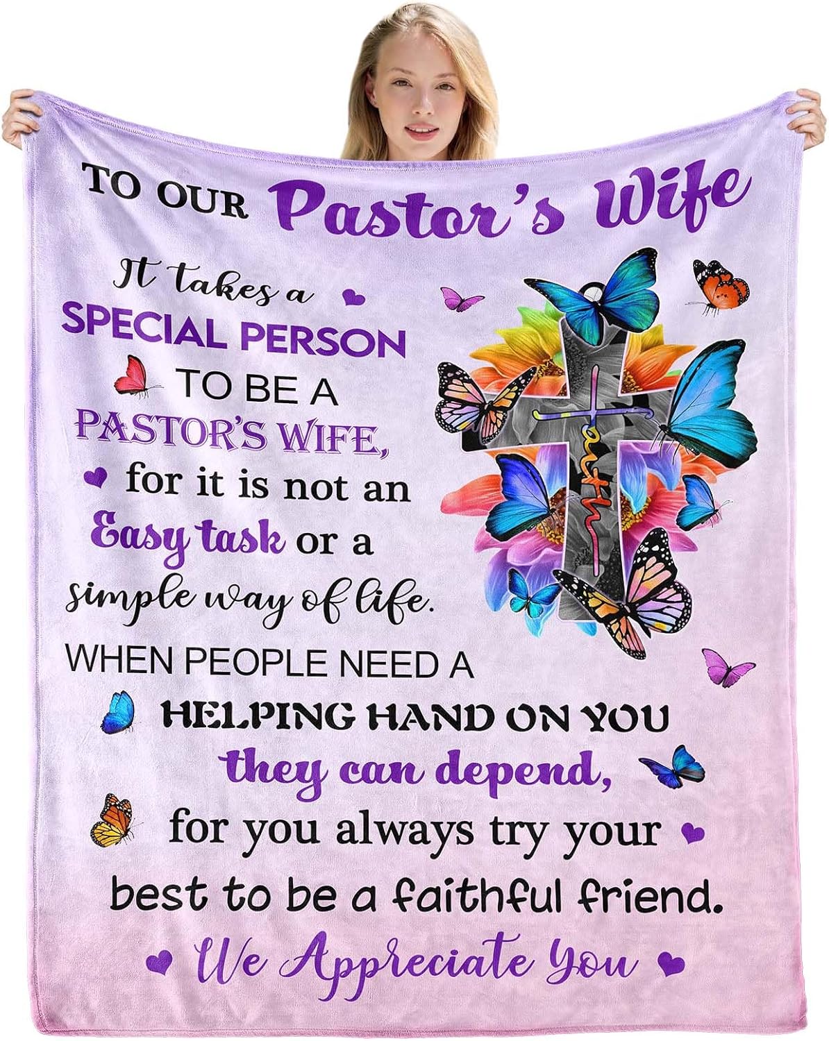 Pastor Wife Appreciation Gifts, Pastor's Wife Gifts Blanket 60 L X50 W, Thank You Gifts Pastor's Wife, Religious Gift for Minister's Wife, Unique for Wemon