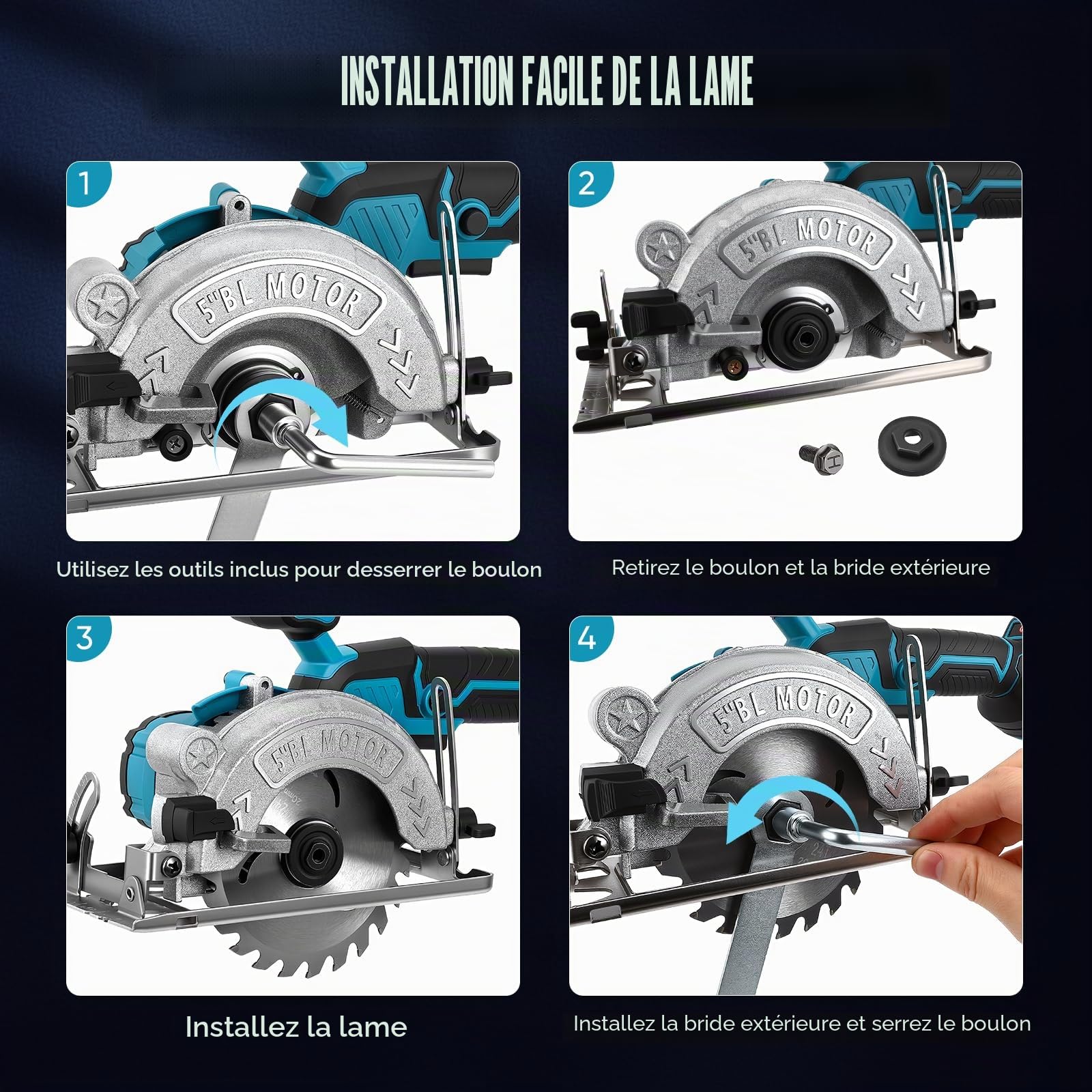 Scie circulaire sans fil pour Makita 18 V batterie, mini scie circulaire manuelle Sans brosse (sans batterie), 125mm 3 Lames, Profondeur de Coupe 45mm, Inclinaison 0-45°, pour Bois, Carrelage, Métal