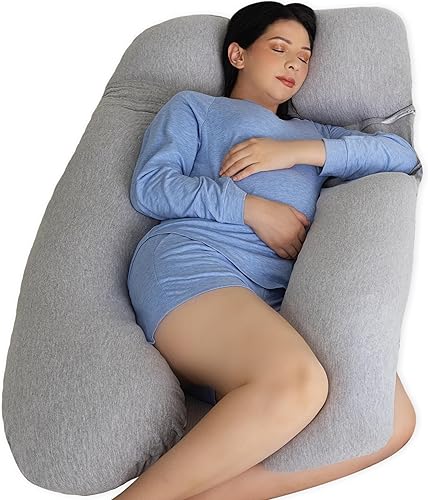 Almohadas de embarazo, almohada de cuerpo completo en forma de U - Funda de jersey gris - Almohadas de embarazo para dormir - Almohadas corporales