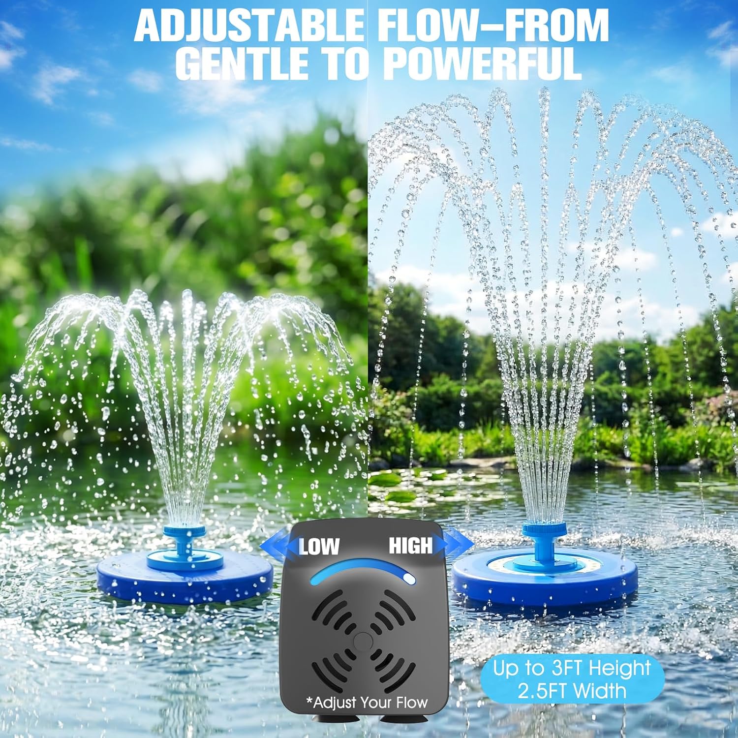 Large Pond Fountain,Floating Pool Fountain with LED Lights,Big Floating Water Fountain Pump,Pond Fountain Aerator with Anchor,Outdoor Pool Water Feature for Pond,Garden (Corded Electric,33FT Cord)