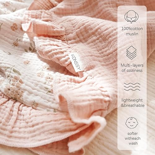 Miniatura 3 de Konssy Manta de muselina para bebé, manta de algodón para cuna para bebé, manta súper suave y ligera de 40 x 36 pulgadas (flor)
