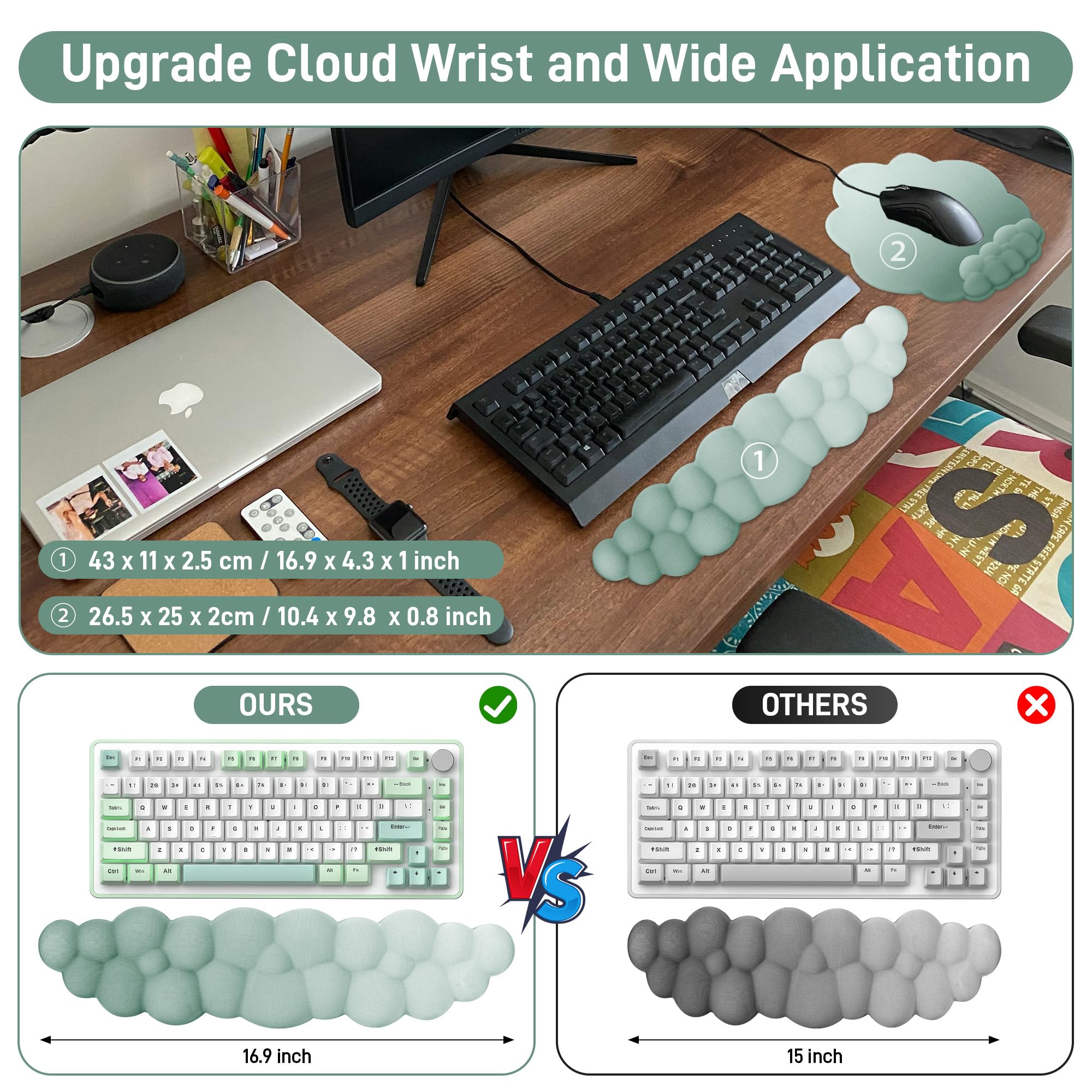 Tiltable Keyboard Stand Cloud Wrist Rest Set – Ergonomic Memory Foam Keyboard & Mouse Pad – Cute Office & Gaming Comfort Cloud Shaped Desk Set