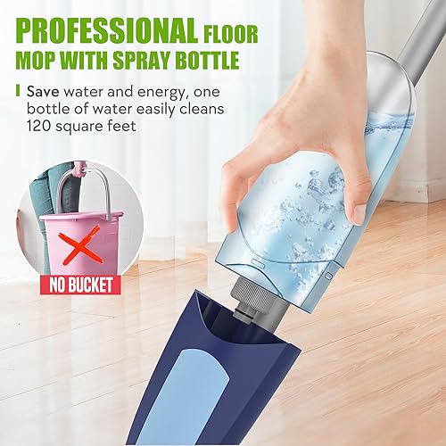 Miniatura 4 de Trapeadores de microfibra para limpieza de pisos, mopa de madera para polvo, mopa húmeda con 5 almohadillas lavables reutilizables y 2 botellas