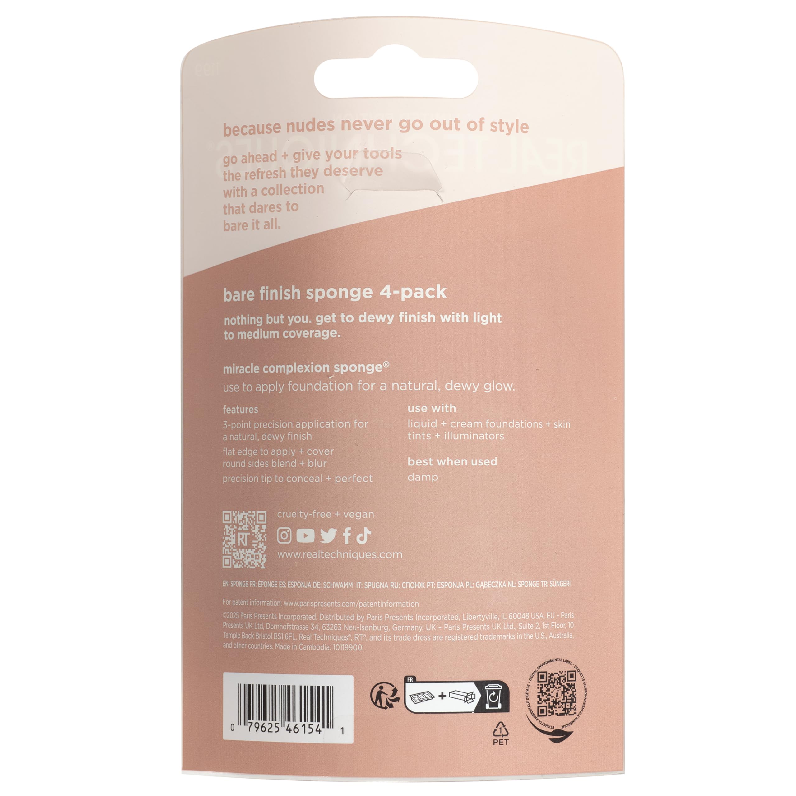 Real Techniques New Nudes 2.0 Bare Finish Makeup Sponge 4-Pack, Makeup Blending Sponges for Liquid & Cream Foundation, Skin Tints & Illuminators, Cruelty-Free