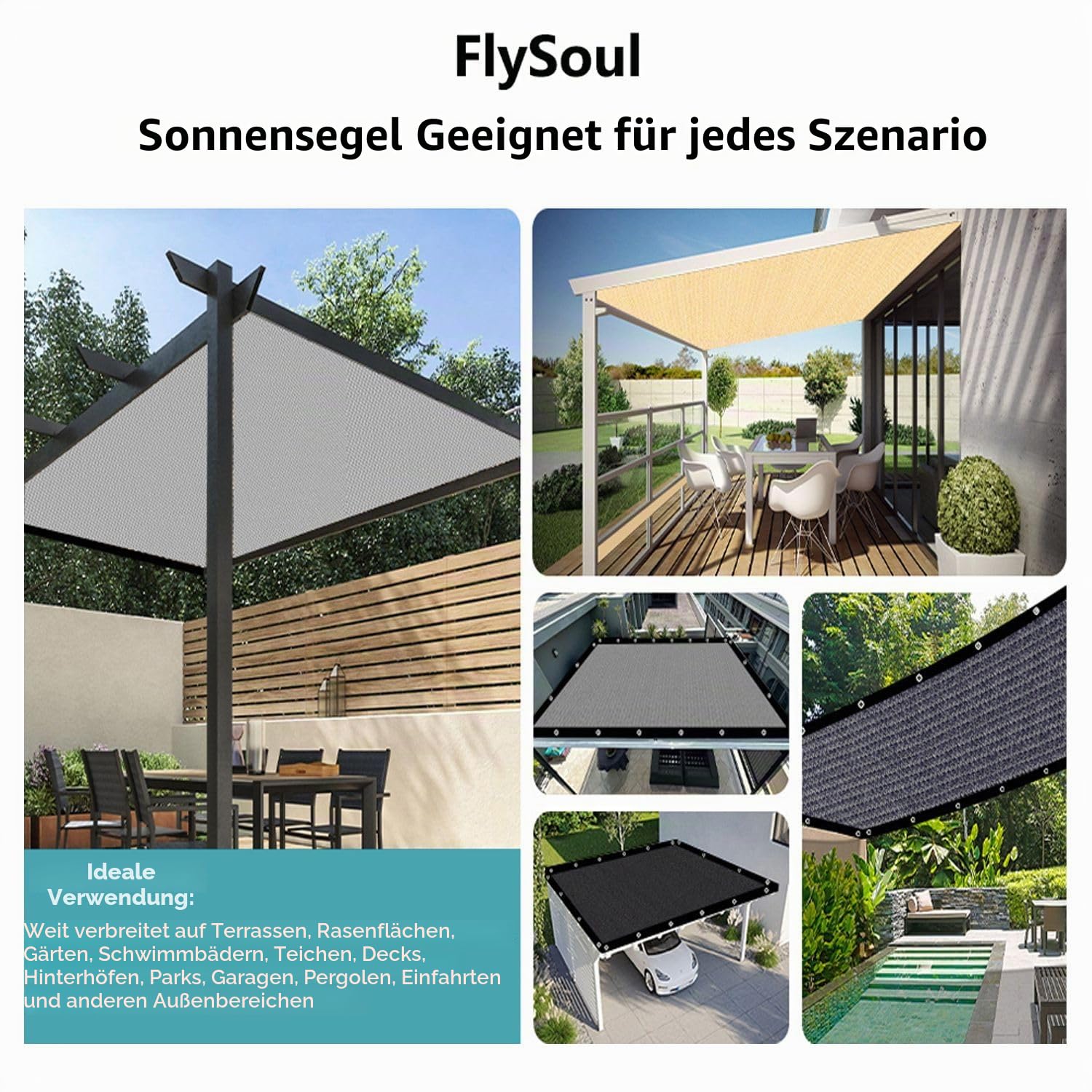 Sonnensegel Rechteckig 2.5x3M Segeltuch Wasserdicht im Viele Größe und Farben, Beschattungsnetz inkl Befestigungsseile, UV-Schutz, Wetterfest für Garten Terrasse Balkon