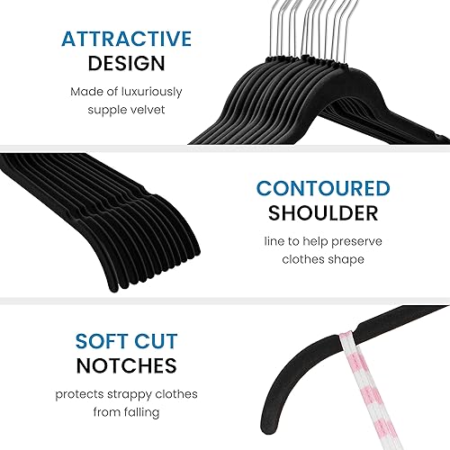 Miniatura 5 de ZOBER Paquete de 50 camisas de terciopelo de alta calidad, ropa antideslizante, perchas ultra delgadas para camisetas, camisas de vestir, blusas,