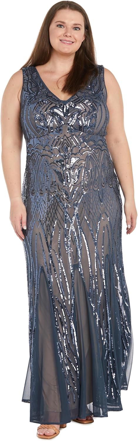 R&M Richards Women's Luxurious Sequin Embellished Gown | V-Neck Formal Beaded Maxi Dress W/Contrast Lining & Godet Skirt - Image 4