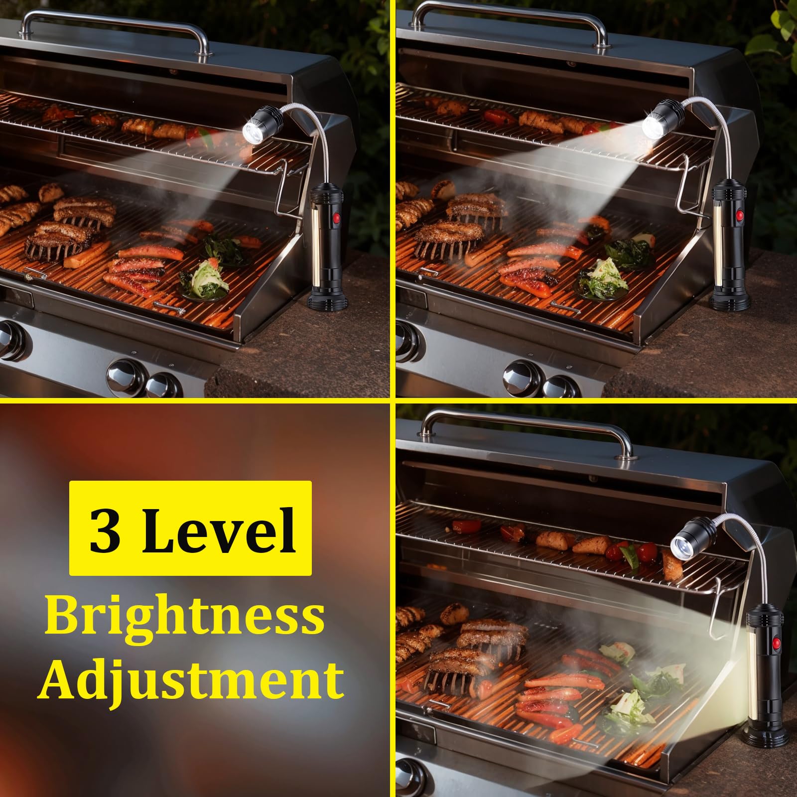 IMAGE Luce per barbecue, 2 pezzi, ricaricabile, magnetica, per barbecue, picnic, all'aperto, regalo per uomini, papà, marito