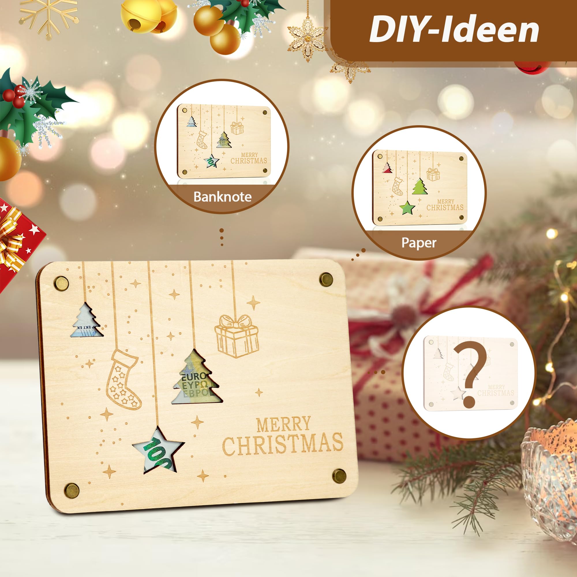 TAKULA Regalos de madera Navidad Dinero Regalo,Regalos de Dinero Embalaje,Tarjetas de felicitación de Navidad|Feliz Navidad
