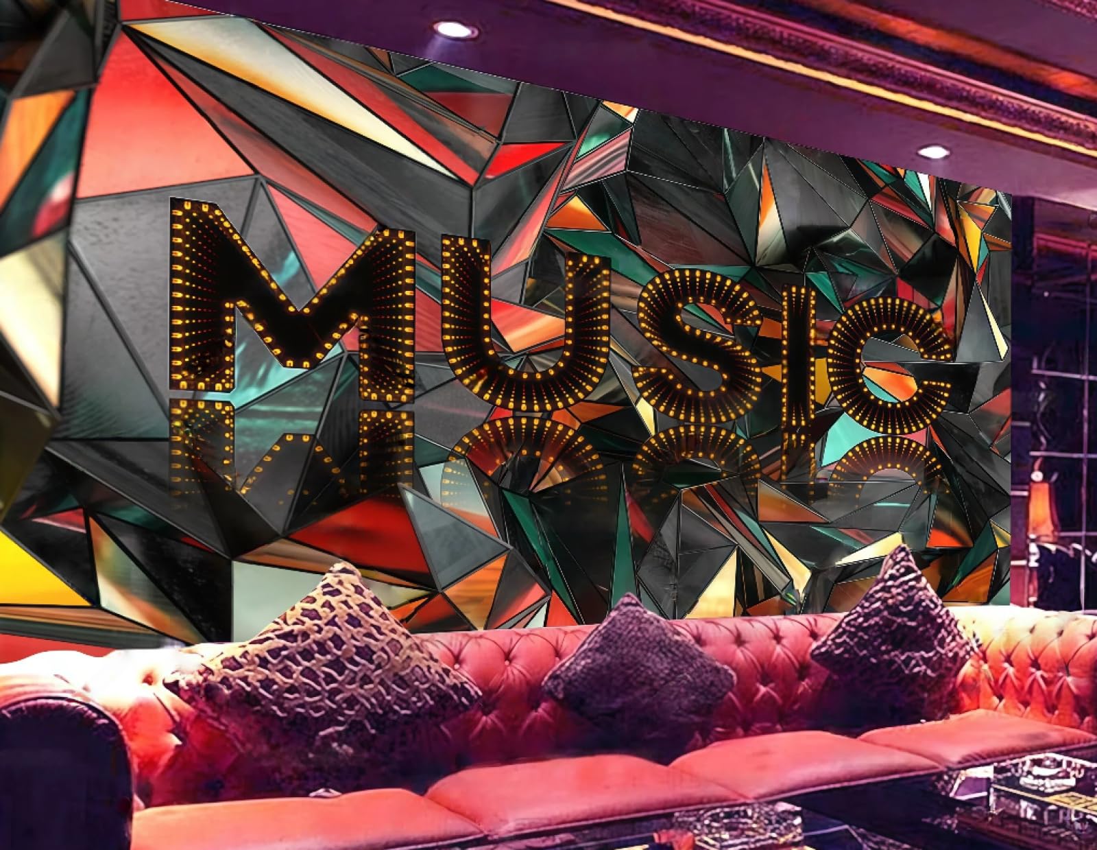 Rskjdghshd 3D Wallpaper Three-Dimensional Colorful Diamond Space Trendy Music Theme Bar Western Restaurant Background Wall Mural Afternoon Tea Coffee Shop Wallpaper,,300X210cm