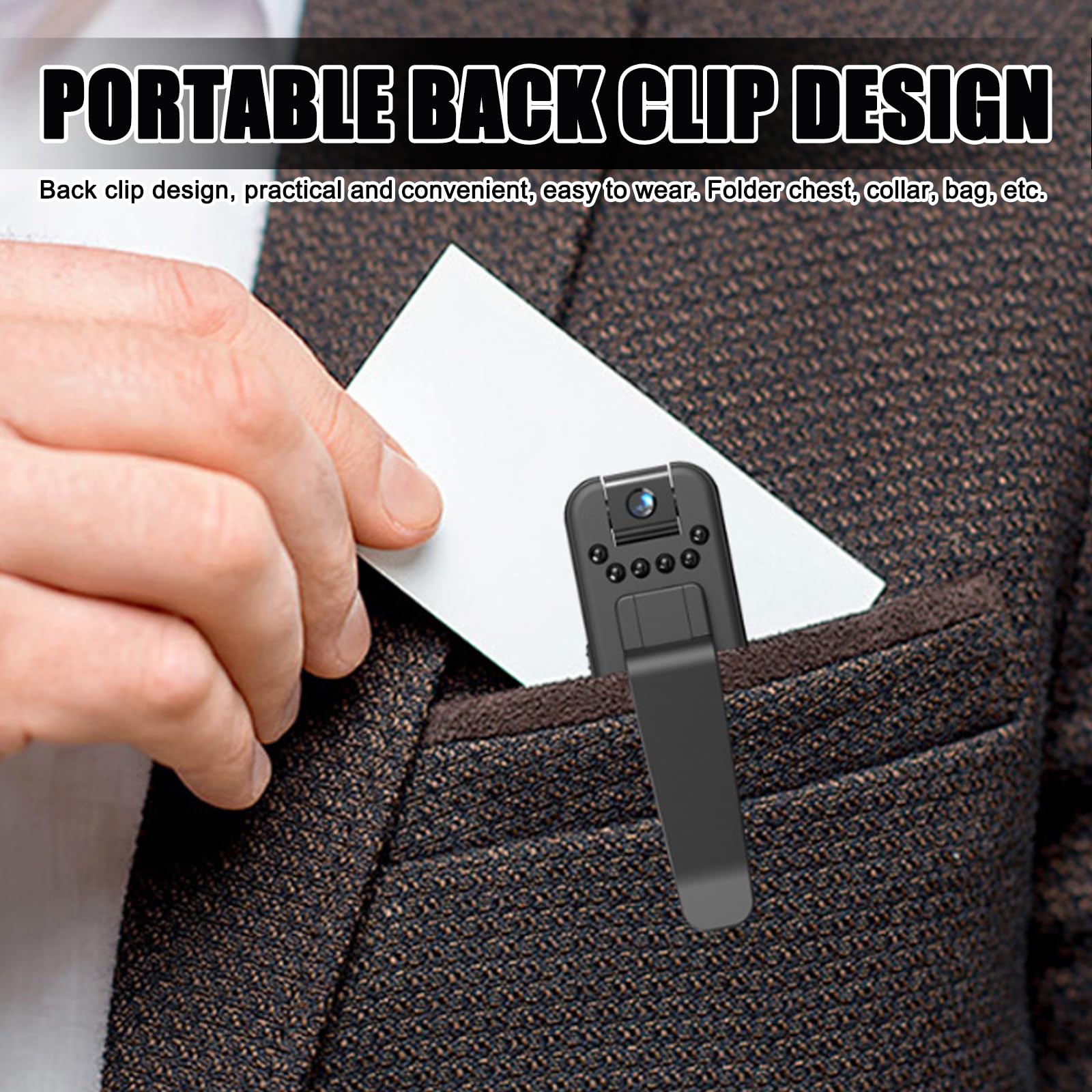 Mini telecamera portatile WiFi 1080P piccola telecamera di sorveglianza corpo con lente girevole a 180°, mini telecamera di sicurezza per interni, sorveglianza esterna, conferenza