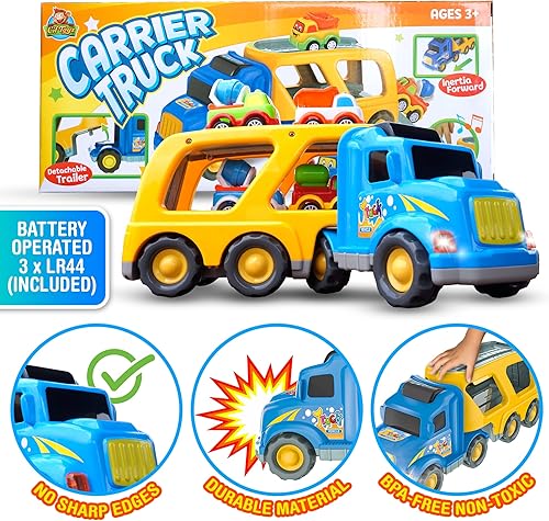 Miniatura 6 de CifToys Camiones de juguete de construcción para niños de 3 años camión transportador 5 en 1 vehículo de juguete para niños de 3 4 5 6 años regalo