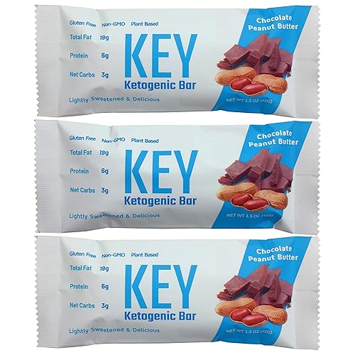 Key Keto Bars - Barras keto de mantequilla de maní de chocolate, altas en grasa, bajas en carbohidratos. Barras de proteína keto para dietas keto y