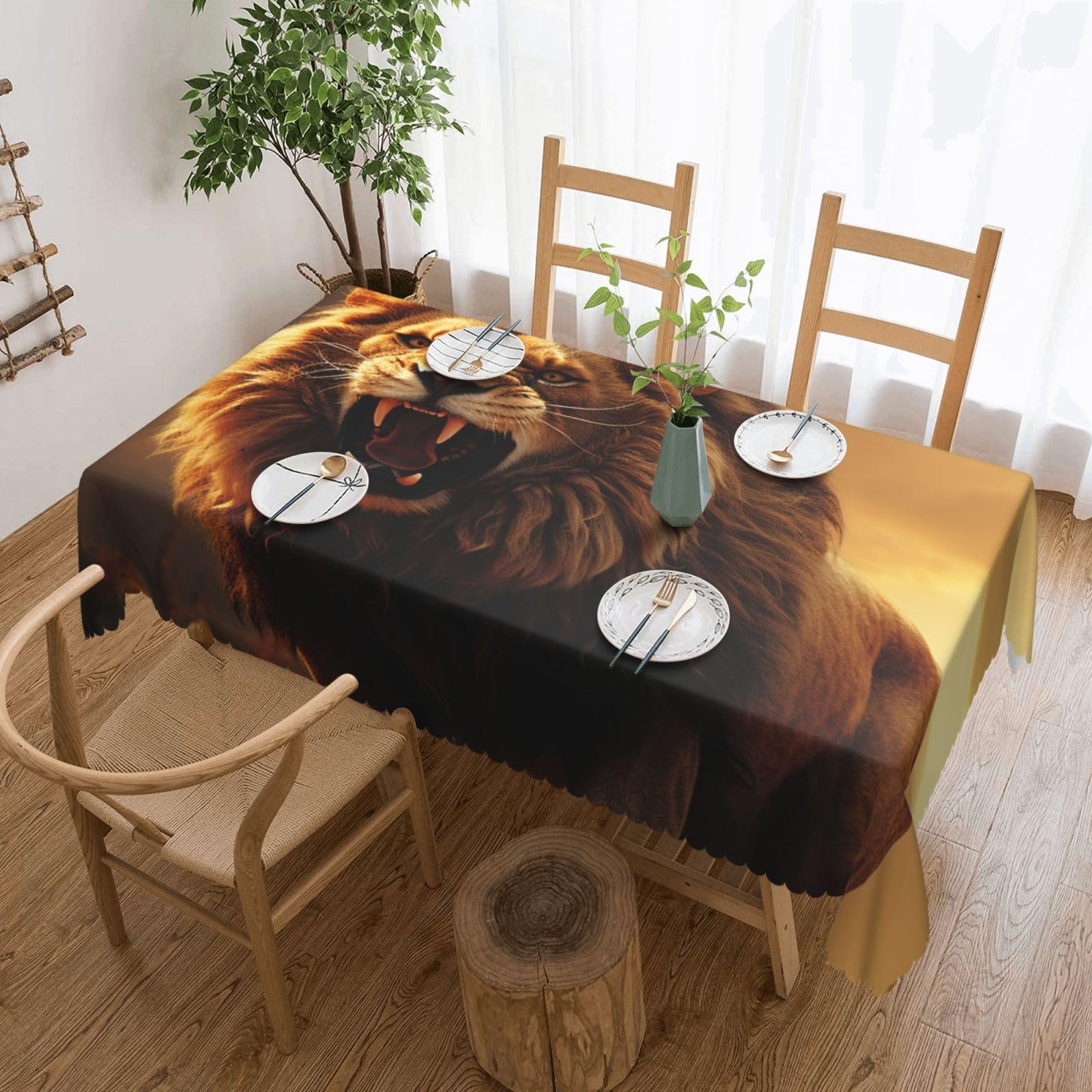 FodPand Angry Roaring Lion Tablecloths for Rectangle Tables 54 x 72 Inch - Reusable Washable Dining Table Clothes - Stain and Wrinkle Resistant Decorative Fabric Table Cover for Wedding Party