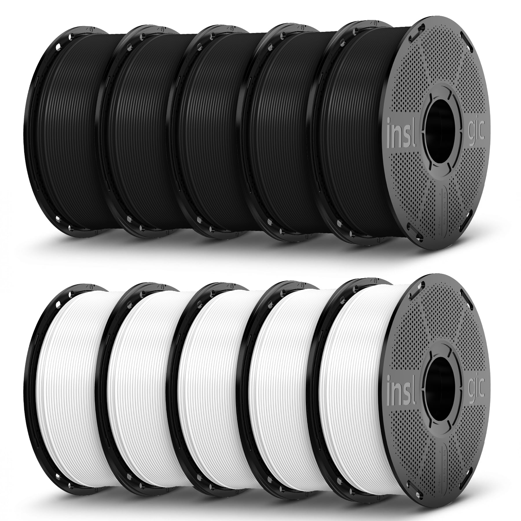 Inslogic Alta Velocidad Pre-secado PETG Pro 1,75 mm Matte PETG Pro Filamento para impresión 3D Compatible con la mayoría de impresoras 3D FDM Paquete de 10 kg (5 negros + 5 blancos)