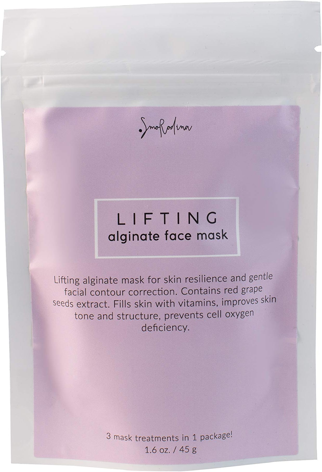 SmoRodina Lifting Alginate Face Mask with Grape Seed Extract, 3 Treatments, Naturally Lifts Face Contour, Hydrates, Nourishes, Adds Firmness