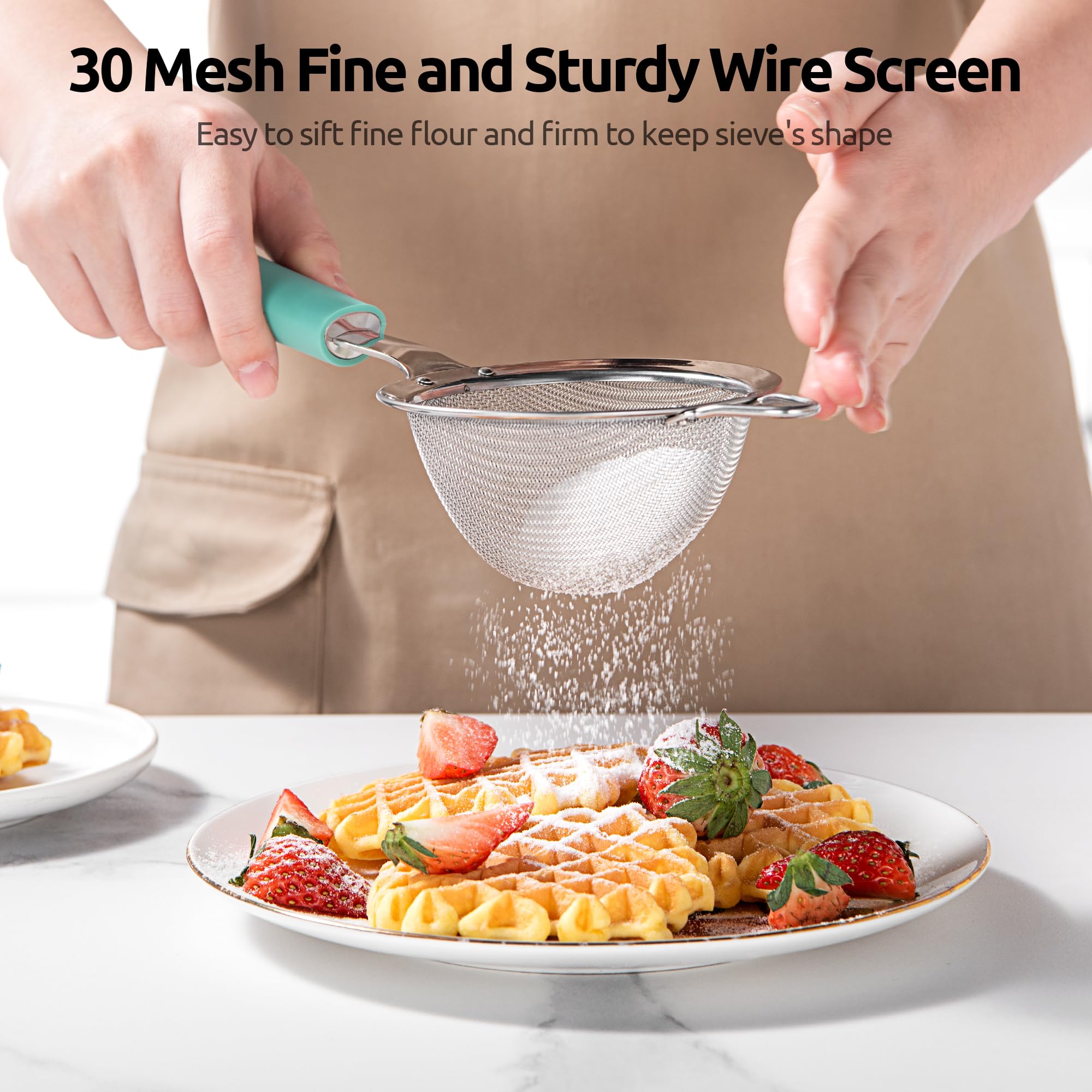 Small Strainer, Flour Colander Mini Small Flour Sifter For Baking Powder Sugar Coffee Pastas Tea, 2.6 Inch Sieve 40 Fine Mesh Strainers, Stainless Steel Food Strainer Mini Sifter With Handle