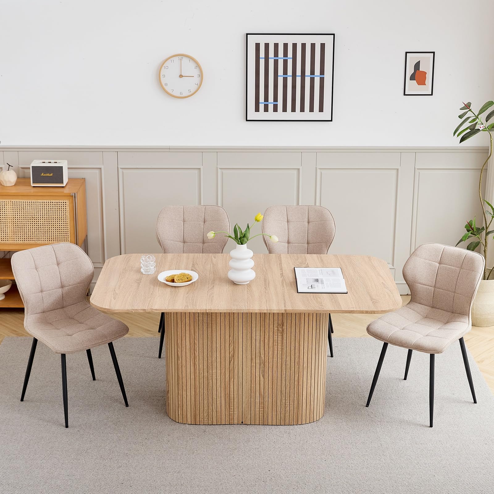 GrandCA HOME Tavolo da Pranzo Rettangolare con Angoli Arrotondati, Tavolo da Pranzo Moderno Cucina da 160 cm con Base in Legno, Ampio Piano di Lavoro in MDF, per 4-8 Persone, Venature del Legno Chiaro