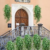 Vista 5 de Hoteam 12 plantas colgantes artificiales de 32 pulgadas, enredaderas de hiedra falsa con hojas falsas para patio, plantas artificiales para sala