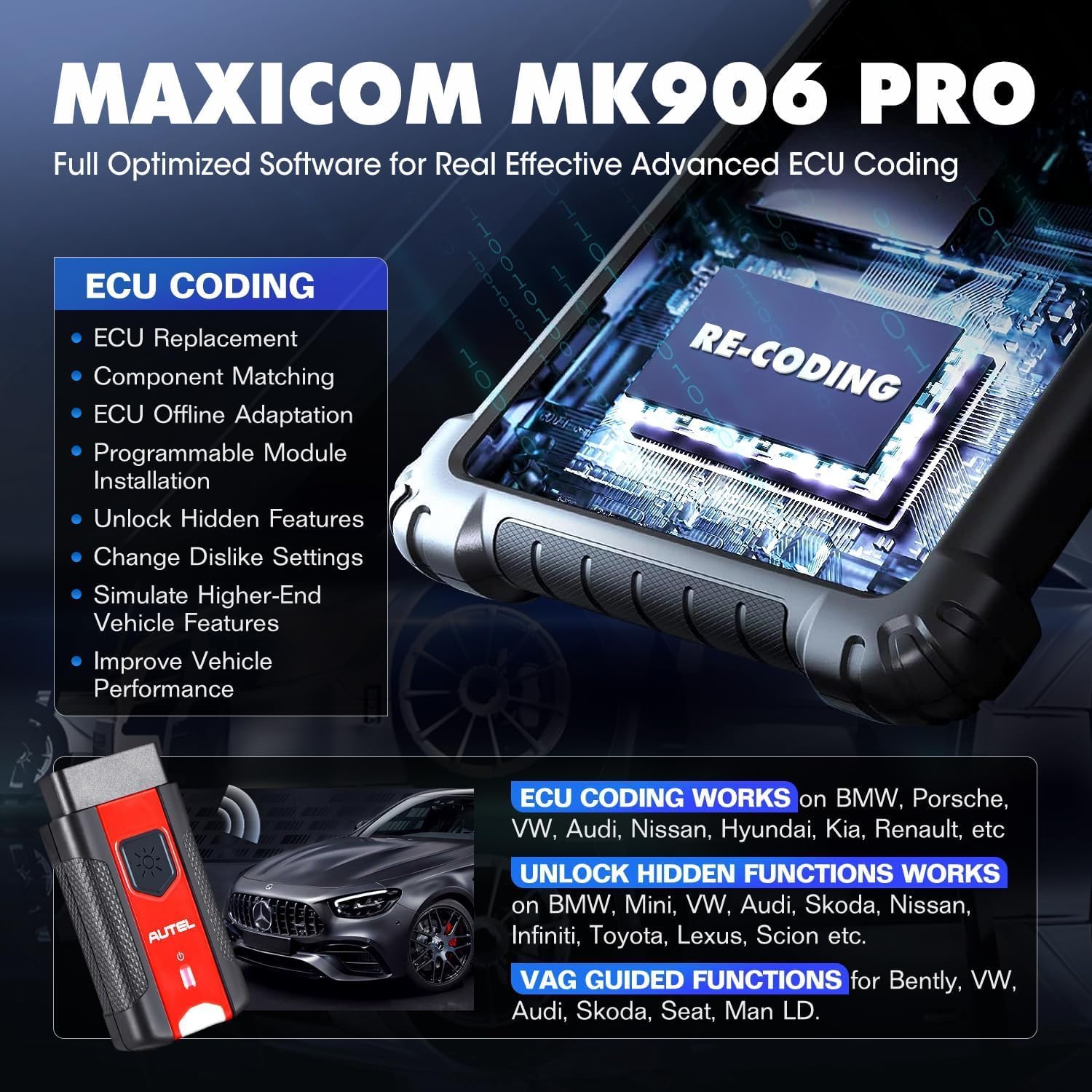 Autel MaxiCOM MK906 PRO Diagnosis Coche, 2026 ECU Superior Elite, CAN FD DoIP, OS10, 2.0 MS906BT MP900BT MP900 MS908S, 3K+ Prueba Bidireccional, OE All Sys, 36+ Servicio, AutoScan 2.0, Igual MS906 Pro