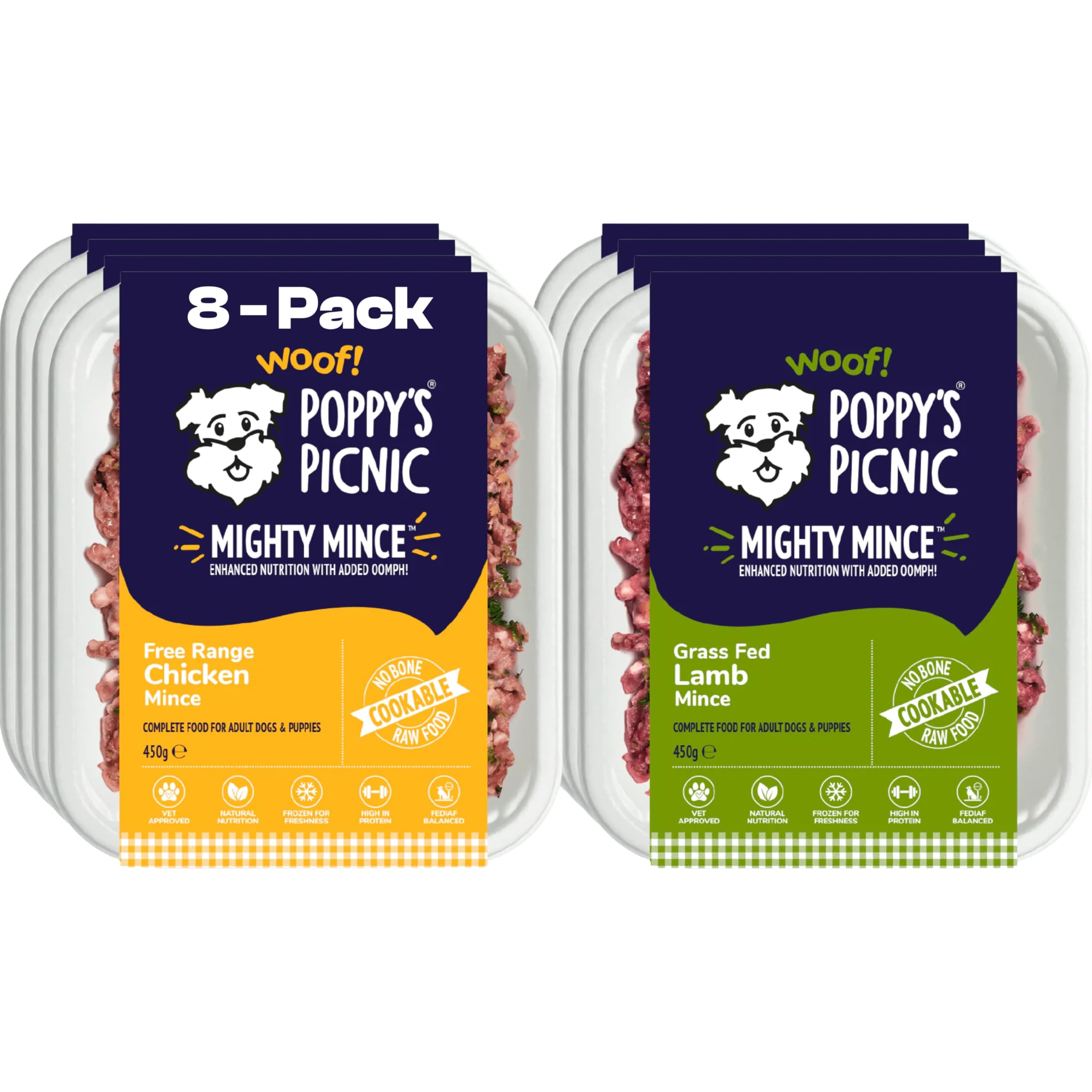 Poppy’s Picnic - MIGHTY MINCE Chicken & Lamb – 8 Pack Raw Frozen Dog Food – High Protein Fresh Food – Frozen Raw – Complete Chicken & Lamb Mince for Dogs – 8 x 450g