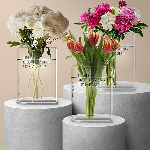 Miniatura 2 de Jarrón transparente para libros de flores, jarrón acrílico de diseño estético para decoración de estanterías y centros de mesa, regalo ideal para