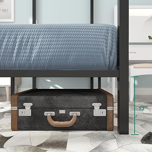Miniatura 8 de YITAHOME Marco de cama de metal con dosel de cuatro pósteres, plataforma de cama de 14 pulgadas con cabecera incorporada, soporte de colchón de