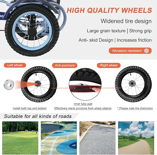 Miniatura 5 de Triciclo de 12 pulgadas, triciclo para niños, para niños de 3 años en adelante, con cesta delantera trasera y asiento de pasajero, para compras,