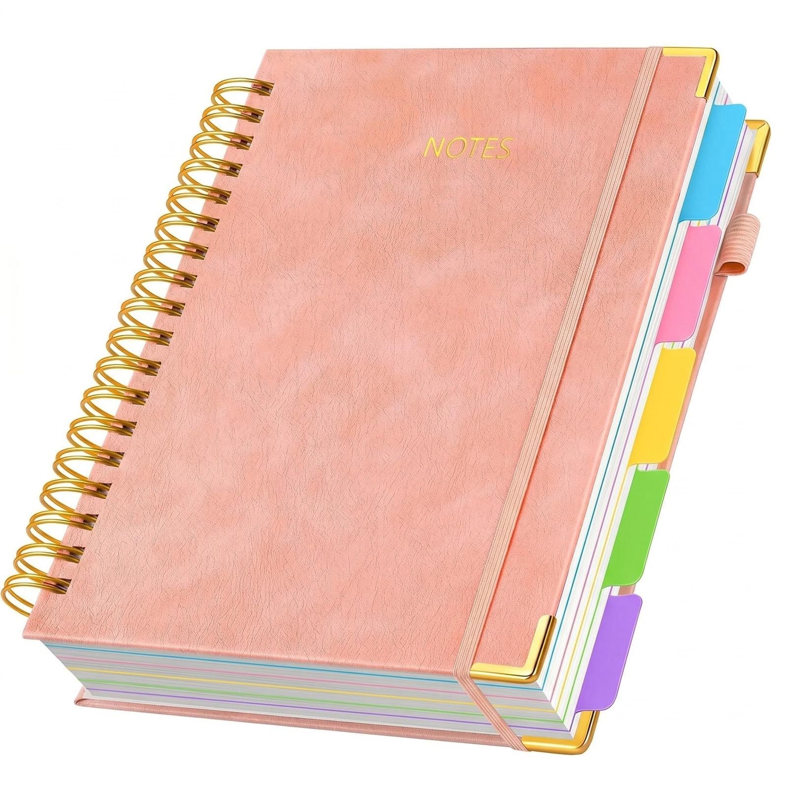 B5 5 Subject Spiral Notebook with Dividers, 300 Pages 100GSM Hardcover,Pink