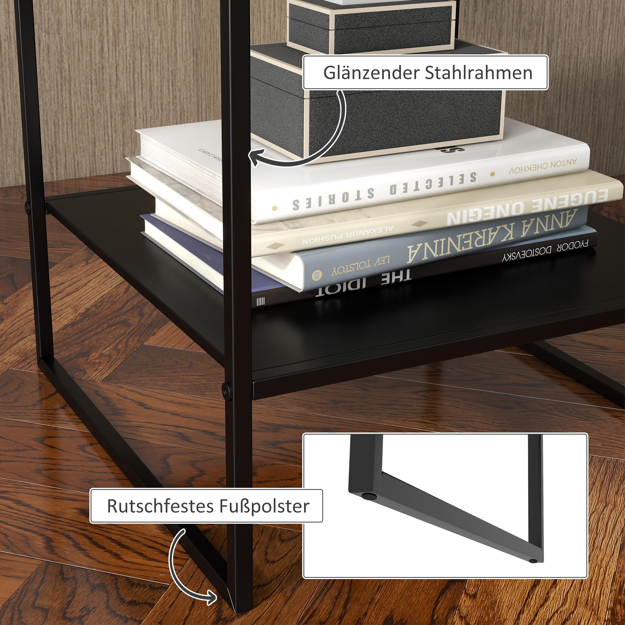 HOMCOM Couchtisch Wohnzimmertisch mit Stauraum 40 x 40 x 45 cm, Schwarz