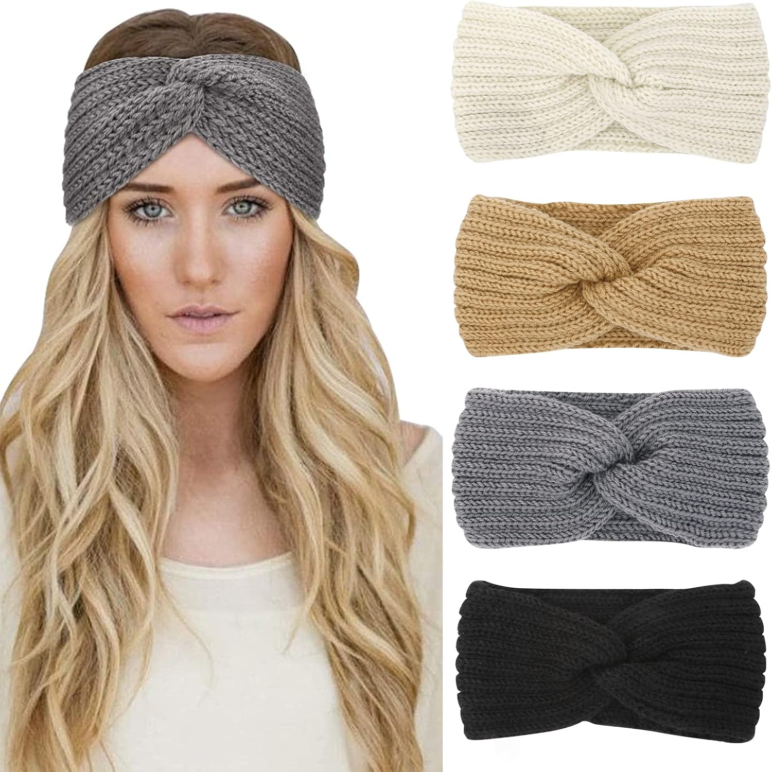 4 Packs Winter Headbands for Women's Hair Twist Knitted Ear Warmer