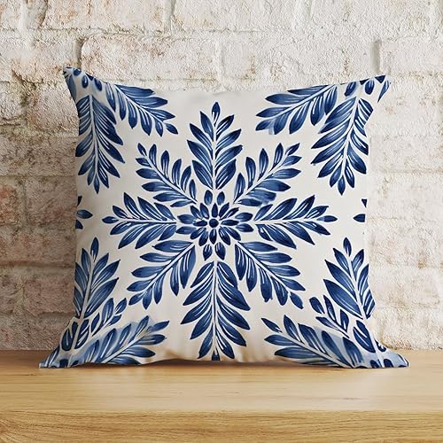 Miniatura 8 de Zyadsinoudor Indigo Blue Trellis Throw Pillow Case Japanese Cushion Cover 22x22in Decorative Pillow Home Cotton Linen Elegant Pillow Cover for