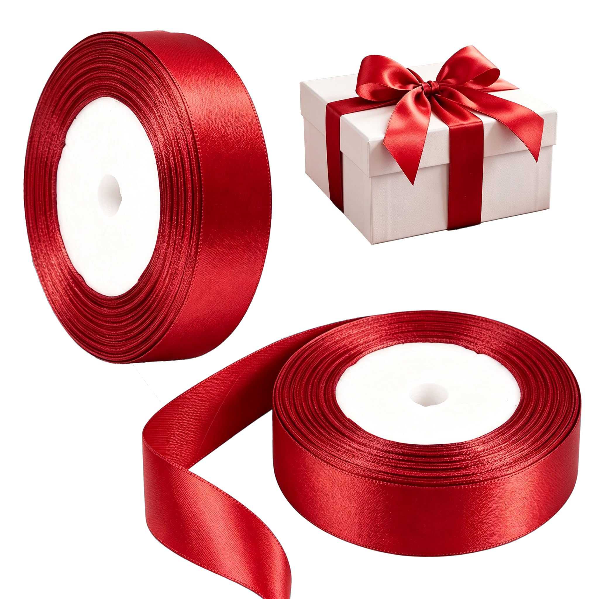 20mm Wide Red Ribbon Thick,20mm x 22m Ribbons for Gift Wrapping,Fabric Satin Gift Ribbon for Crafting & Bows,Wedding Car Ribbon for Flower Bouquets,Crafts Bundle Wrap,Halloween,Christmas Decorations