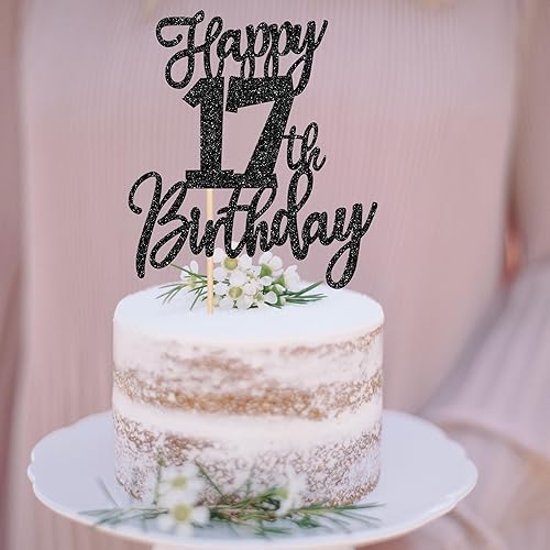 Miniatura 6 de 1 pieza de decoración de pastel de feliz cumpleaños 17 con purpurina para decoración de pasteles de cumpleaños de 17 años, decoración de pastel de