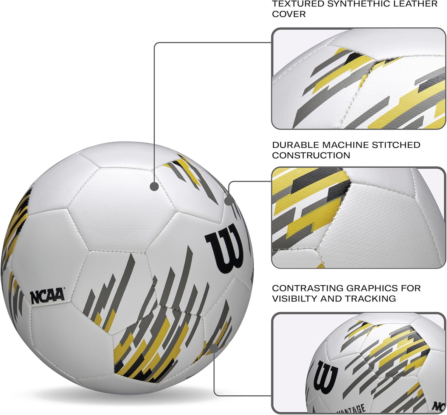 WILSON NCAA Vantage Soccer Balls - Size 3, Size 4 and Size 5