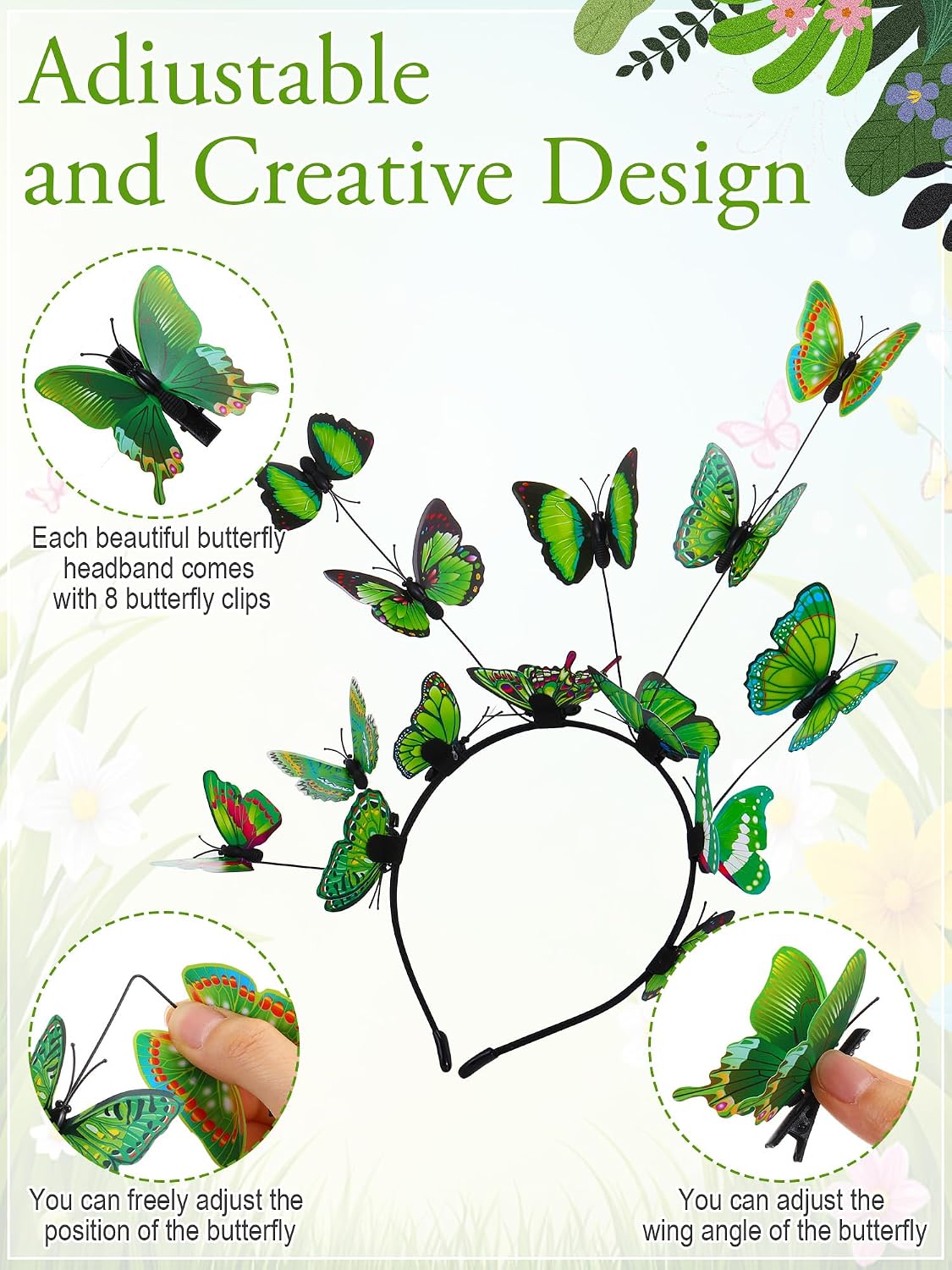 Zeyune Butterfly Headbands Fascinators Hat with 8 Hairpins Women Monarch Tea Party Butterfly Crown Costume Headpiece