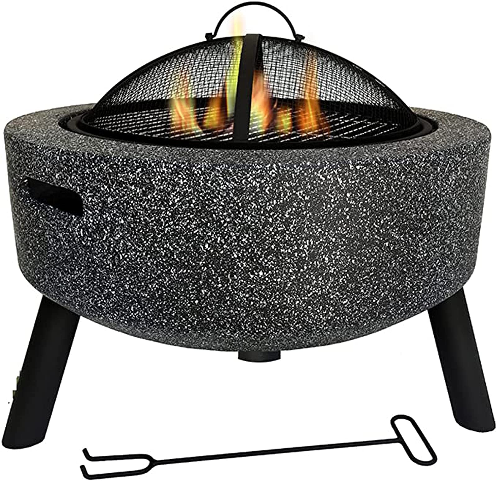 Outdoor Fire Pit Concrete Round and Wood Burning Fire Pit BBQ Grill Firepit Bowl Heaters with Grill Grate 3 in 1 Fireplace for Bonfire Barbecue in The Wild for Camping,Black