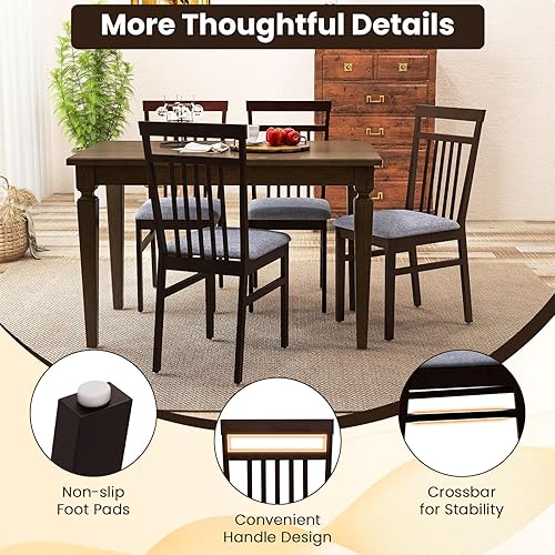 Miniatura 7 de Giantex Juego de 4 sillas de comedor de madera, sillas de cocina de granja con asiento de cojín, sillas laterales de comedor de madera sin brazos