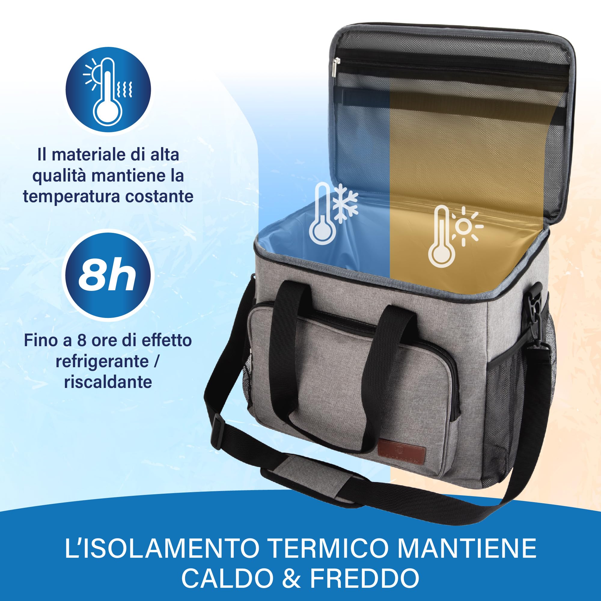 Veddelholzer XXL Borsa termica da 30 litri Borsa da picnic con tracolla Borsa termica e contenitore per il pranzo isolati e pieghevoli, borsa da trasporto per picnic, spiaggia e campeggio