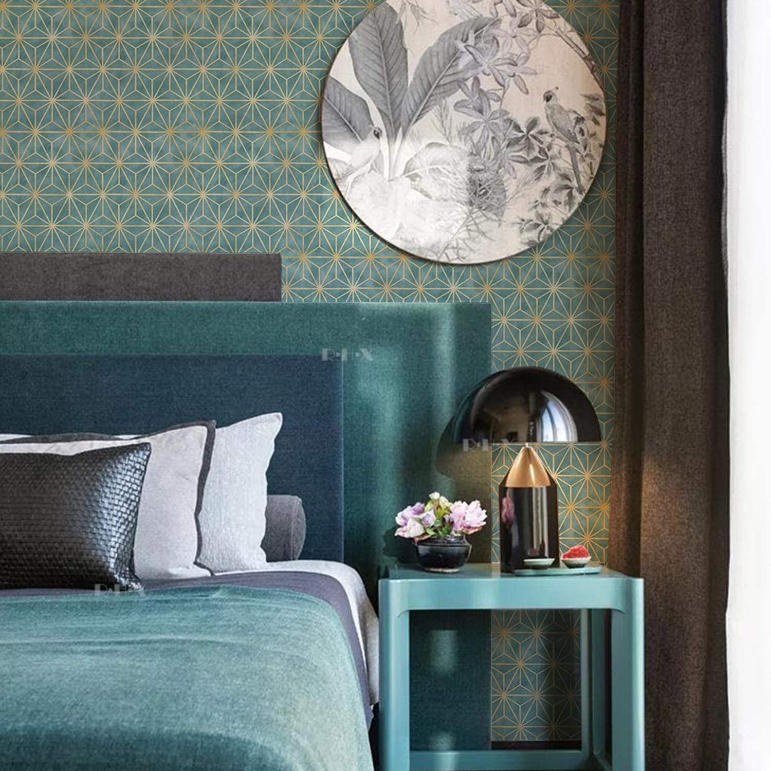 Sticky Back Plastic Green Gold Geometry Kitchen Wallpapers Bedroom Peel and Stick Waterproof Sticky Back Plastic Roll Furniture Worktop Vinyl Covering Art Deco Self Adhesive Wallpaper 40x100 cm