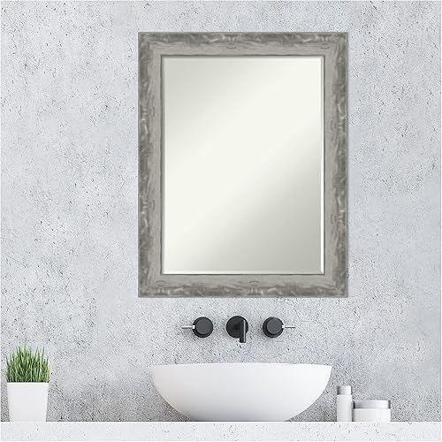 Miniatura 8 de Amanti Art Espejo de baño pequeño biselado (28.5 x 22.5 pulgadas), marco estrecho de plata Waveline - Espejo de pared champán, plata, mediano