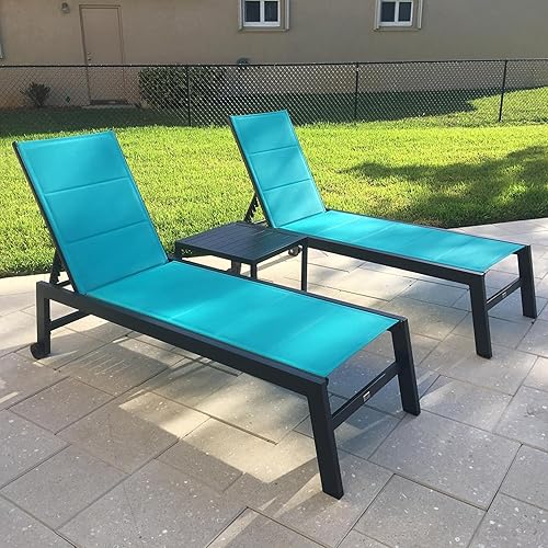 Miniatura 14 de PURPLE LEAF Juego de tumbonas para patio de 2 piezas de textileno con ruedas, silla para tomar el sol para patio al aire libre