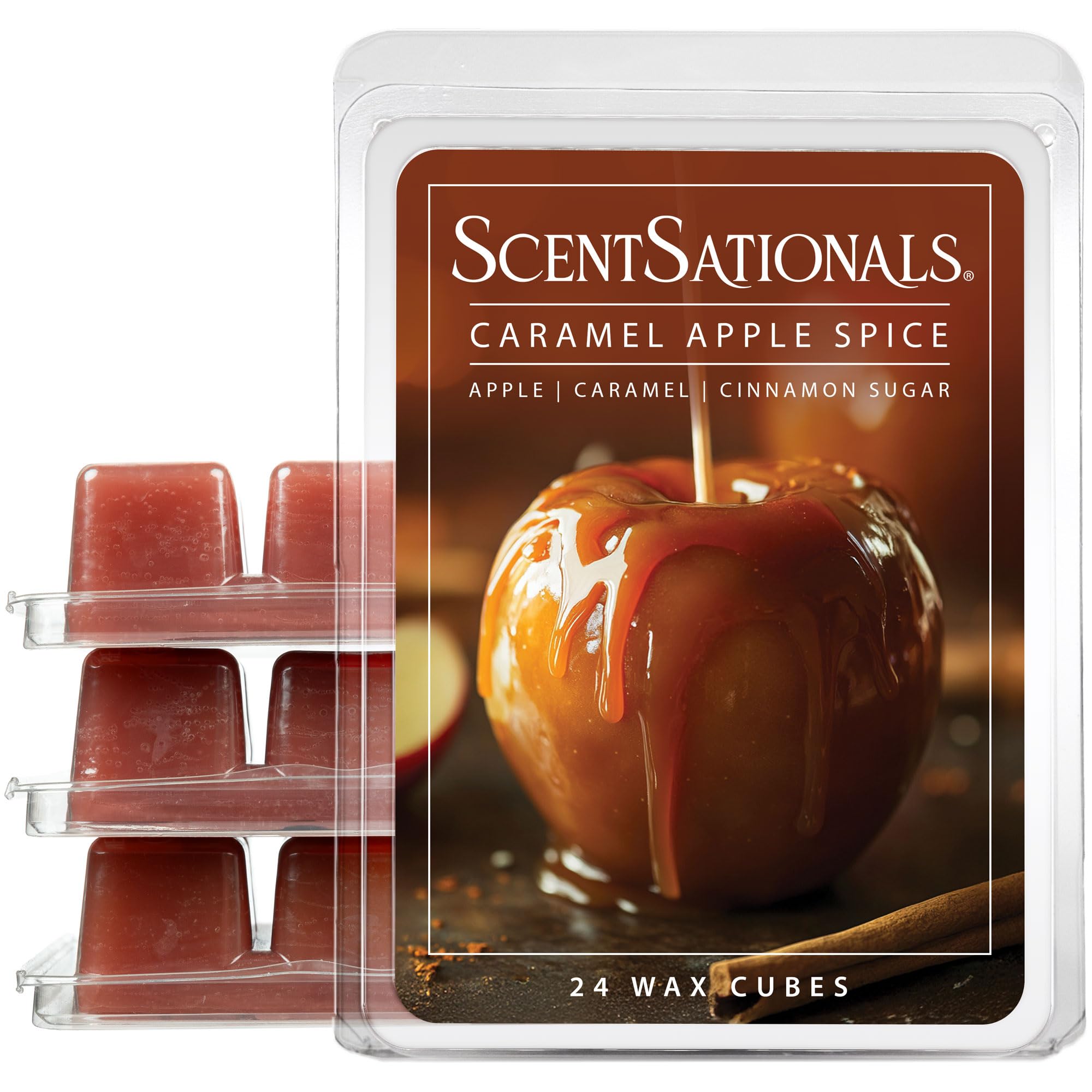 Scentsationals Scented Wax Fragrance Melts - Holiday Collection - Wax Cubes Pack, Home Warmer Tart, Electric Wickless Candle Bar Air Freshener - 2.5 oz (4-Pack) (Caramel Apple Spice)